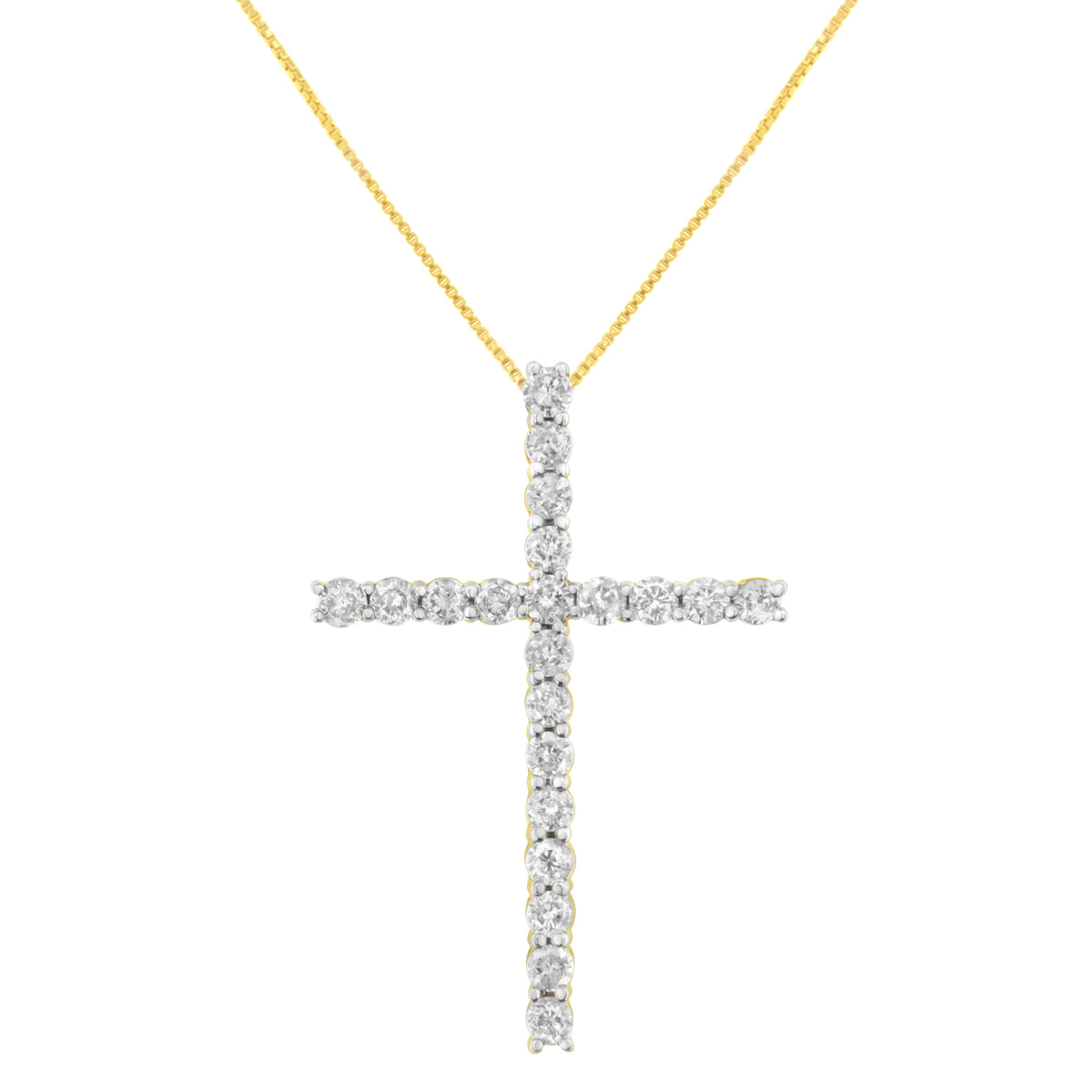 Colgante de cruz de oro amarillo de 10K chapado en plata de ley .925 con diamante de corte redondo de 4.0 Cttw (color J-K, claridad I1-I2) - 18"