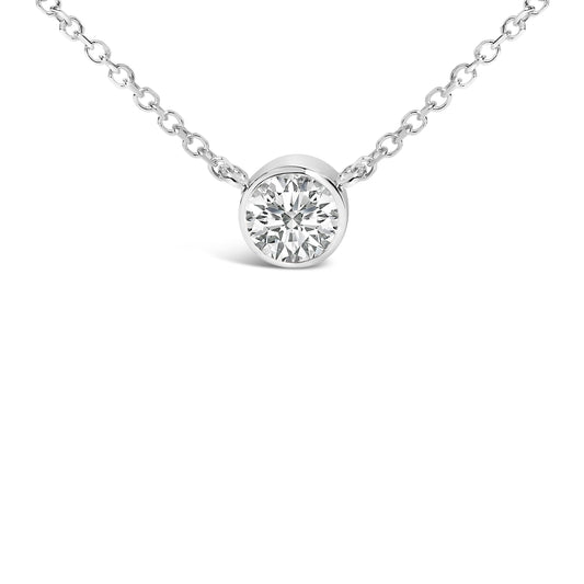 Collar con colgante solitario de oro blanco de 14 quilates y 1,00 quilates de diamantes redondos cultivados en laboratorio engastados en bisel, 45,72 cm (color F-G, claridad VS1-VS2)