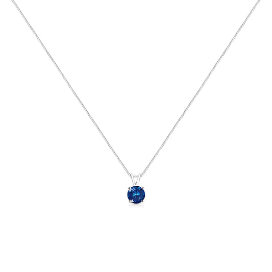 14K White Gold 1/4 Cttw Round Brilliant Cut Lab Grown Blue Diamond 4-Prong Solitaire Pendant Necklace (Blue Color, VVS2-VS1 Clarity) - 18"