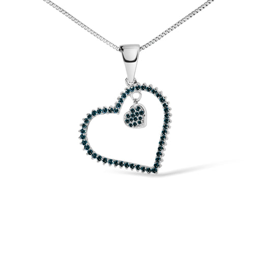 925 Sterling Silver 1/3ct TDW Blue Treated Diamond Heart Pendant Necklace
