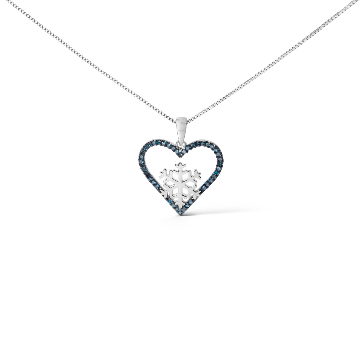 925 Sterling Silver 1/10ct TDW Blue Treated Diamond Heart Pendant Necklace
