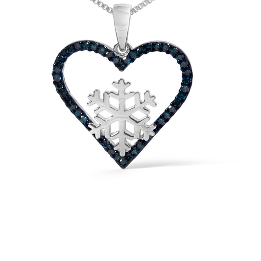 925 Sterling Silver 1/10ct TDW Blue Treated Diamond Heart Pendant Necklace