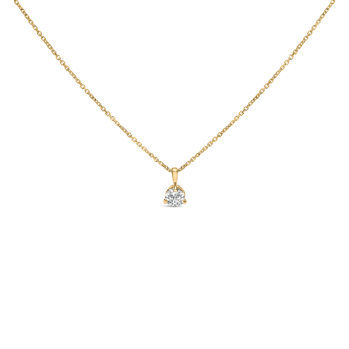 Collar con colgante solitario de diamante redondo de 14 quilates de oro amarillo de 3/8 quilates con engaste de 3 puntas estilo martini (color G-H, claridad SI2-I1) - 18 pulgadas