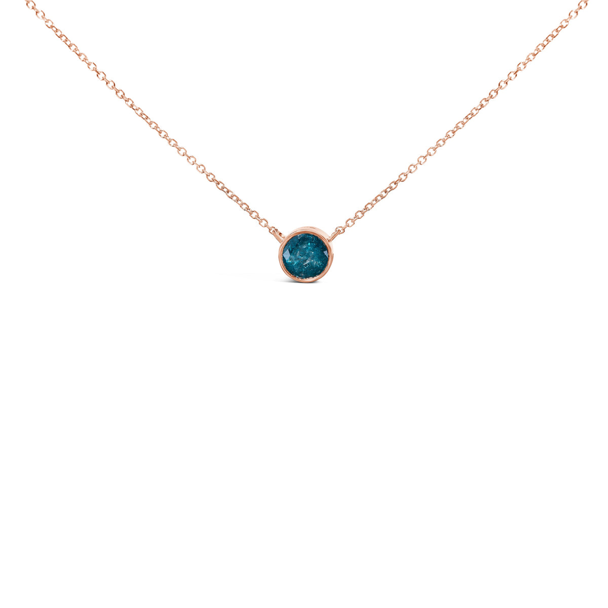 14K Rose Gold 2.0 Cttw Bezel Set Blue Diamond Solitaire Pendant Necklace - 18" Inches