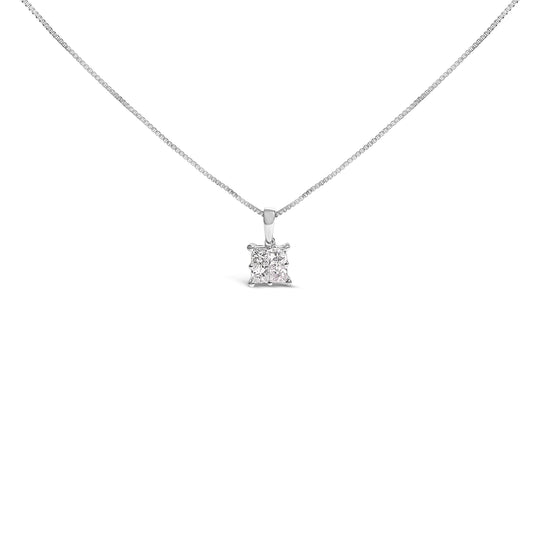 Colgante de plata de ley con 4 diamantes talla princesa de 0,5 ct.