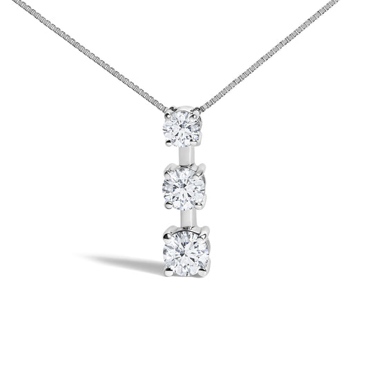 10K White Gold 1/2 Cttw Diamond 3 Stone Drop Pendant Necklace