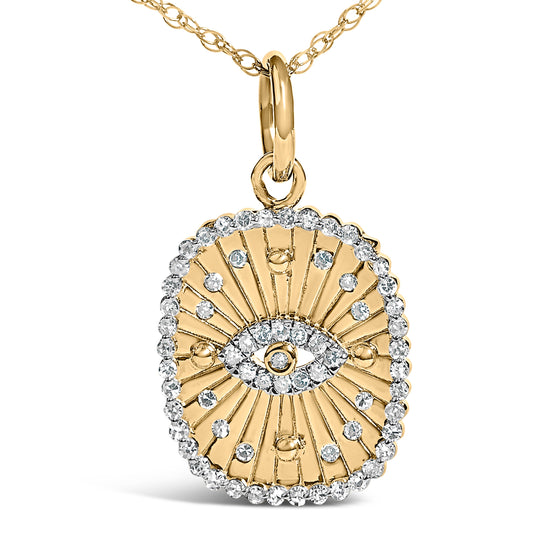 14K Yellow Gold Plated Sterling Silver 3/8 Cttw Diamond Evil Eye Pendant Necklace