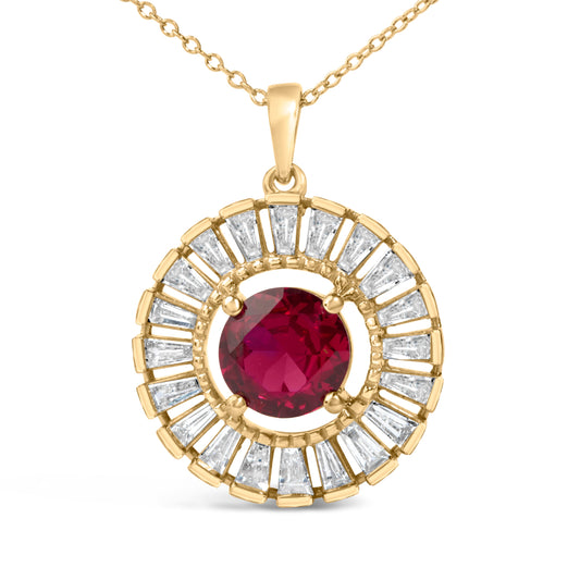14K Yellow Gold Plated Sterling Silver Created Red Ruby and Diamond Medallion Pendant Necklace - view 2