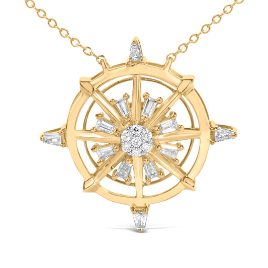 14K Yellow Gold Plated Sterling Silver 1/3 Cttw Diamond Compass Pendant Necklace - view 2