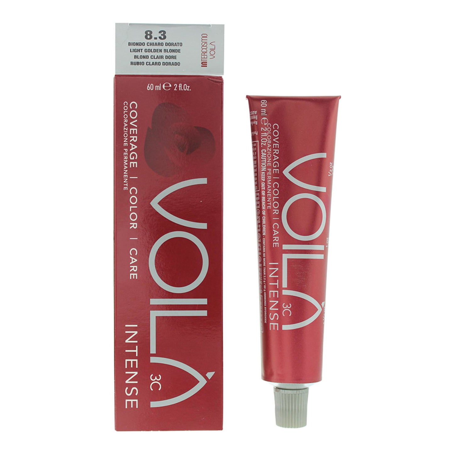 Intercosmo, Voila 3C Intense, Permanent Hair Dye, 8.3 Light Golden Blonde, 60 ml