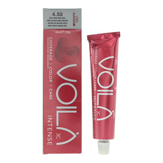 Intercosmo, Voila 3C Intense, Permanent Hair Dye, 4.53 Medium Mahogany Golden Brown, 60 ml