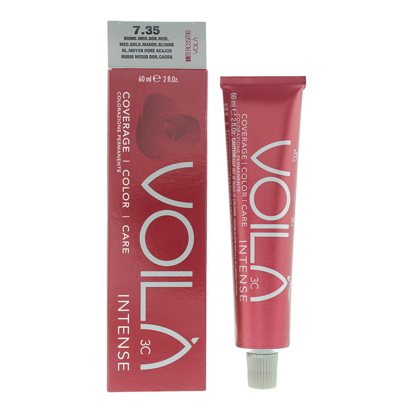 Intercosmo, Voila 3C Intense, Permanent Hair Dye, 7.35 Medium Golden Mahogany Blonde, 60 ml