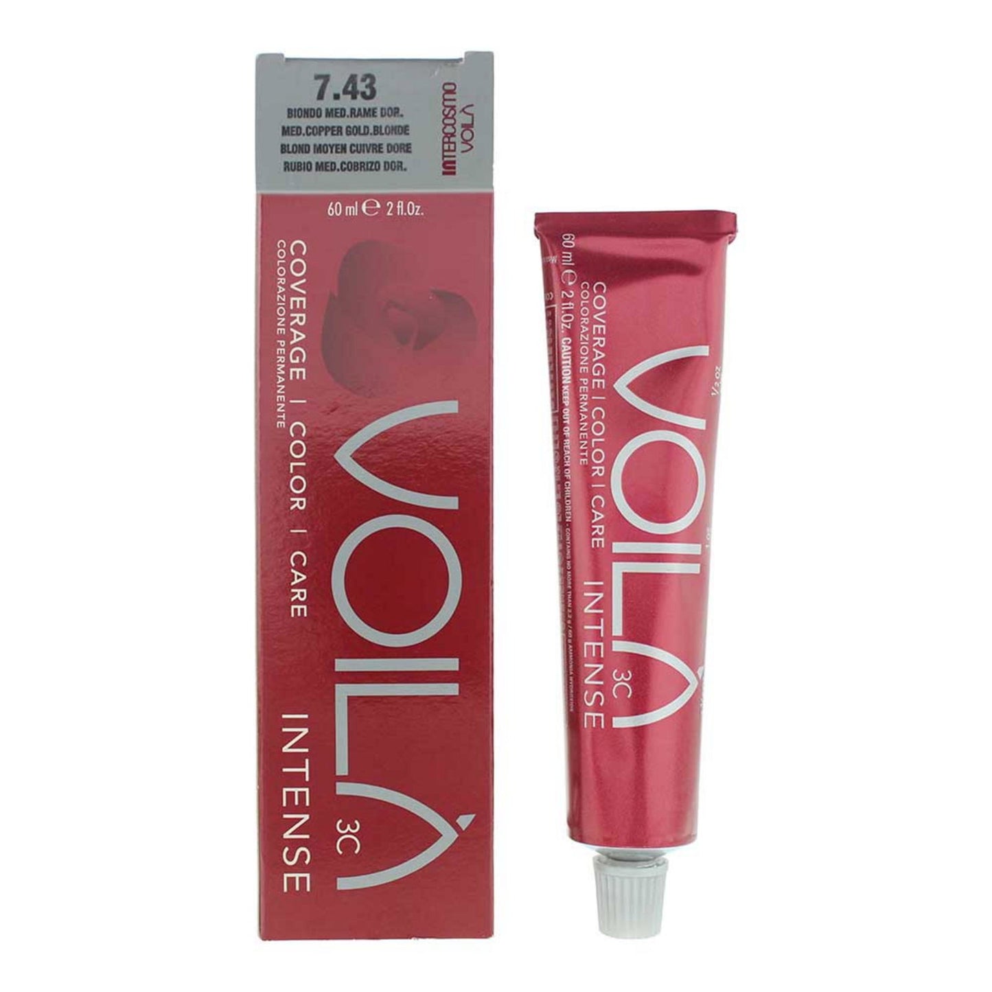 Intercosmo, Voila 3C Intense, Permanent Hair Dye, 7.43 Mediterranean Copper Gold Blonde ml