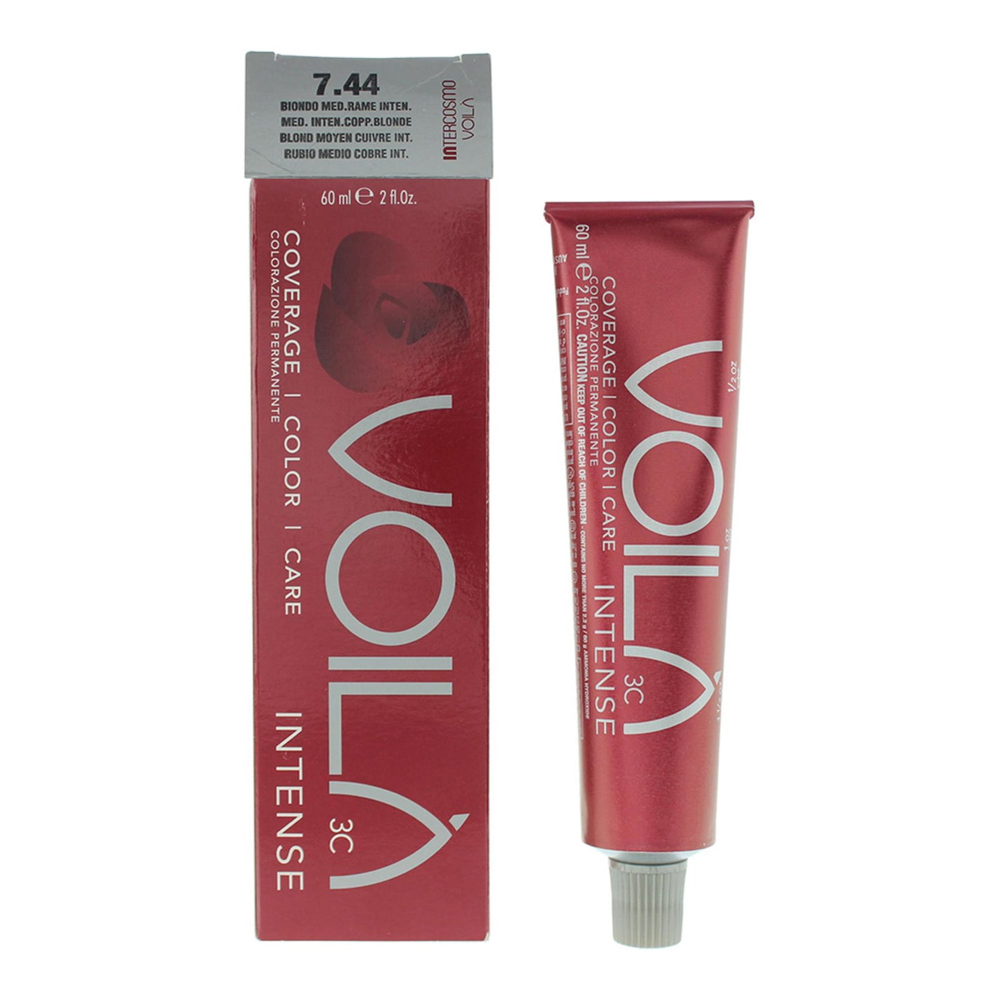 Intercosmo, Voila 3C Intense, Permanent Hair Dye, 7.44 Medium Intense Copper Blonde, 60 ml