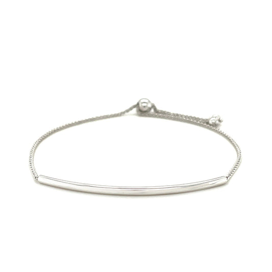 Pulsera de 14k de oro blanco con diseño de barra curva lisa tipo lariat