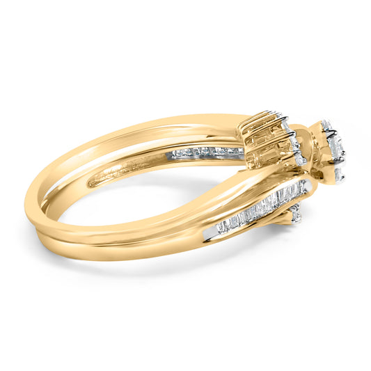 Conjunto de Novia en Espiral con Diamantes en Clúster de 1/2 Cttw, Plata Fina con Baño de Oro Amarillo de 14K