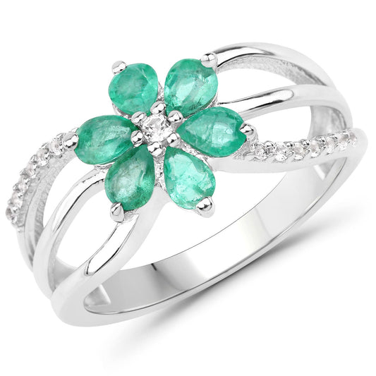 Set de 3,61 quilates de esmeralda auténtica y topacio blanco en plata de ley .925 (anillo, pendientes y colgante)