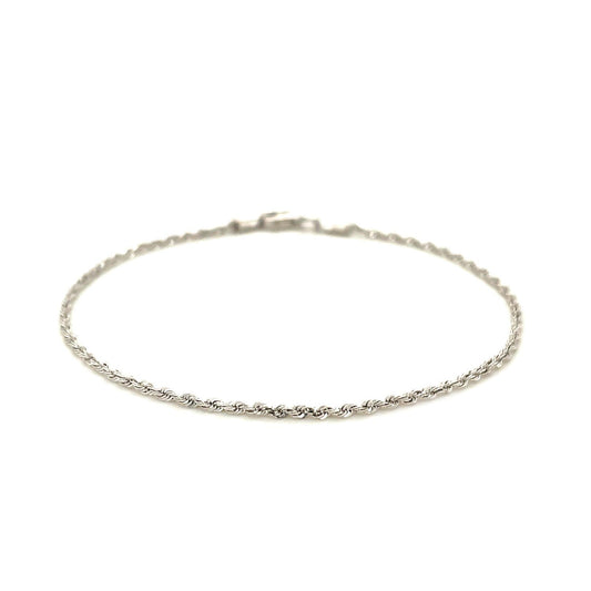Pulsera de soga de oro blanco de 14k macizo con corte de diamante de 1.5mm