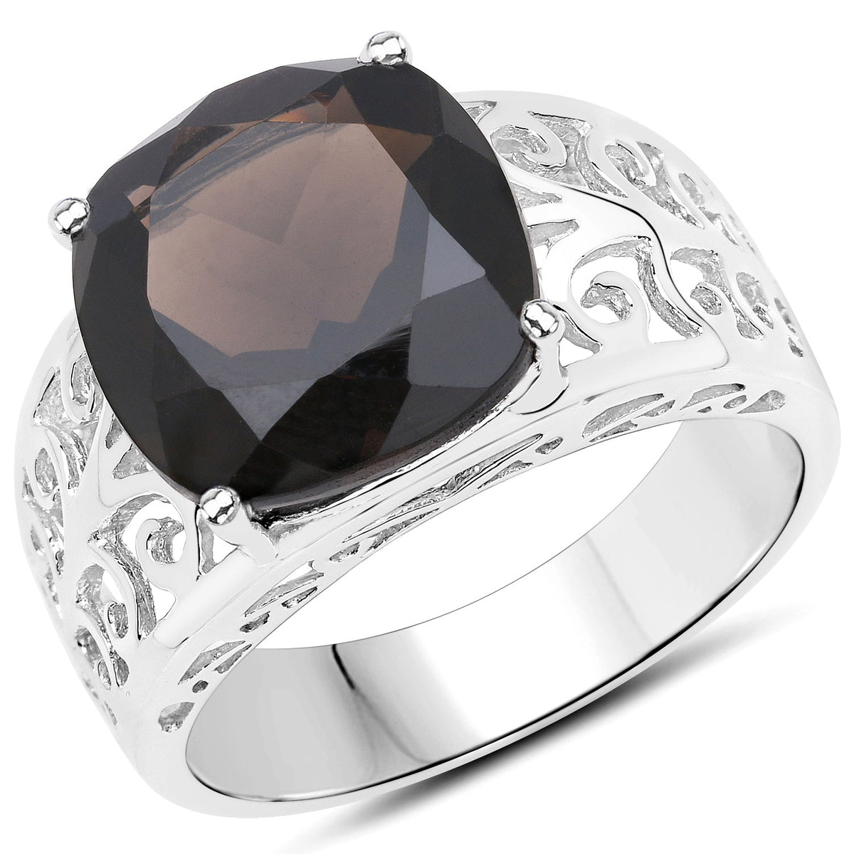 7.09 Carat Genuine Smoky Quartz .925 Sterling Silver Ring