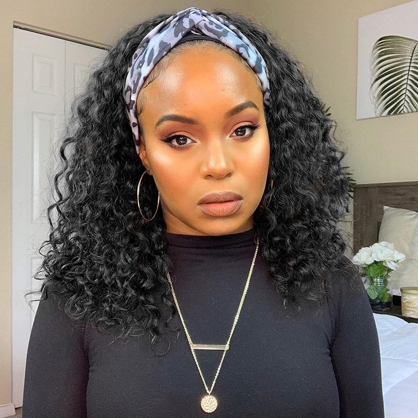 Water Wave Headband Wig | Darker Brown | Synthetic Curly Hair Wig | 20 Inches | Glueless | Full Machine Made Wigs - Luxegan