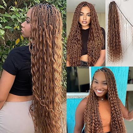 36" Boho Blonde Braids Wig | 360 Full Lace | Curly Ends | Goddess Locs Accents Luxegan