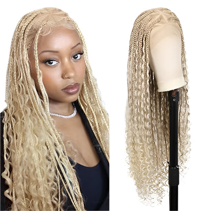 32" Bohemian Braided Wig | Ombre Blonde | Box Braids & Goddess Curls | Full Lace | Cornrow Braids | Synthetic Hair