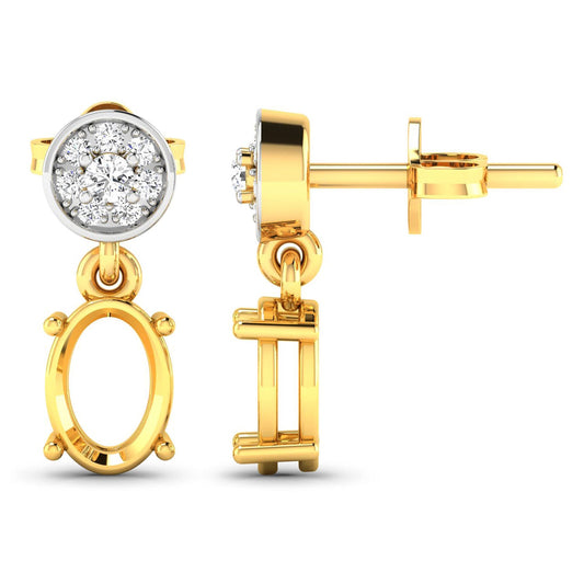 Pendientes con montura semiacabada de oro amarillo de 14 quilates con diamantes blancos genuinos de 0,11 quilates - capacidad para gemas ovaladas de 7x5 mm