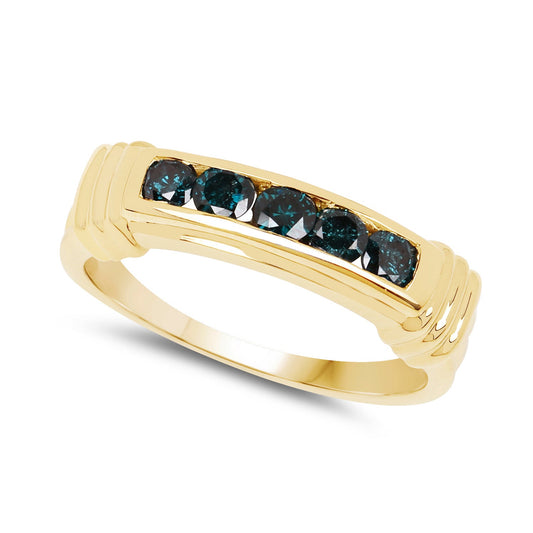Anillo de plata de ley .925 con baño de oro amarillo de 14 quilates y diamante azul genuino de 0,50 quilates