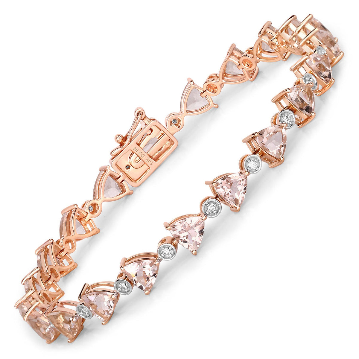 Pulsera de oro rosa de 14 quilates con morganita auténtica de 7,56 quilates y diamantes blancos