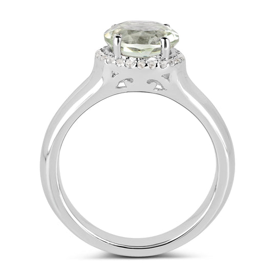 Anillo de plata de ley .925 con amatista verde genuina de 1,87 quilates y topacio blanco