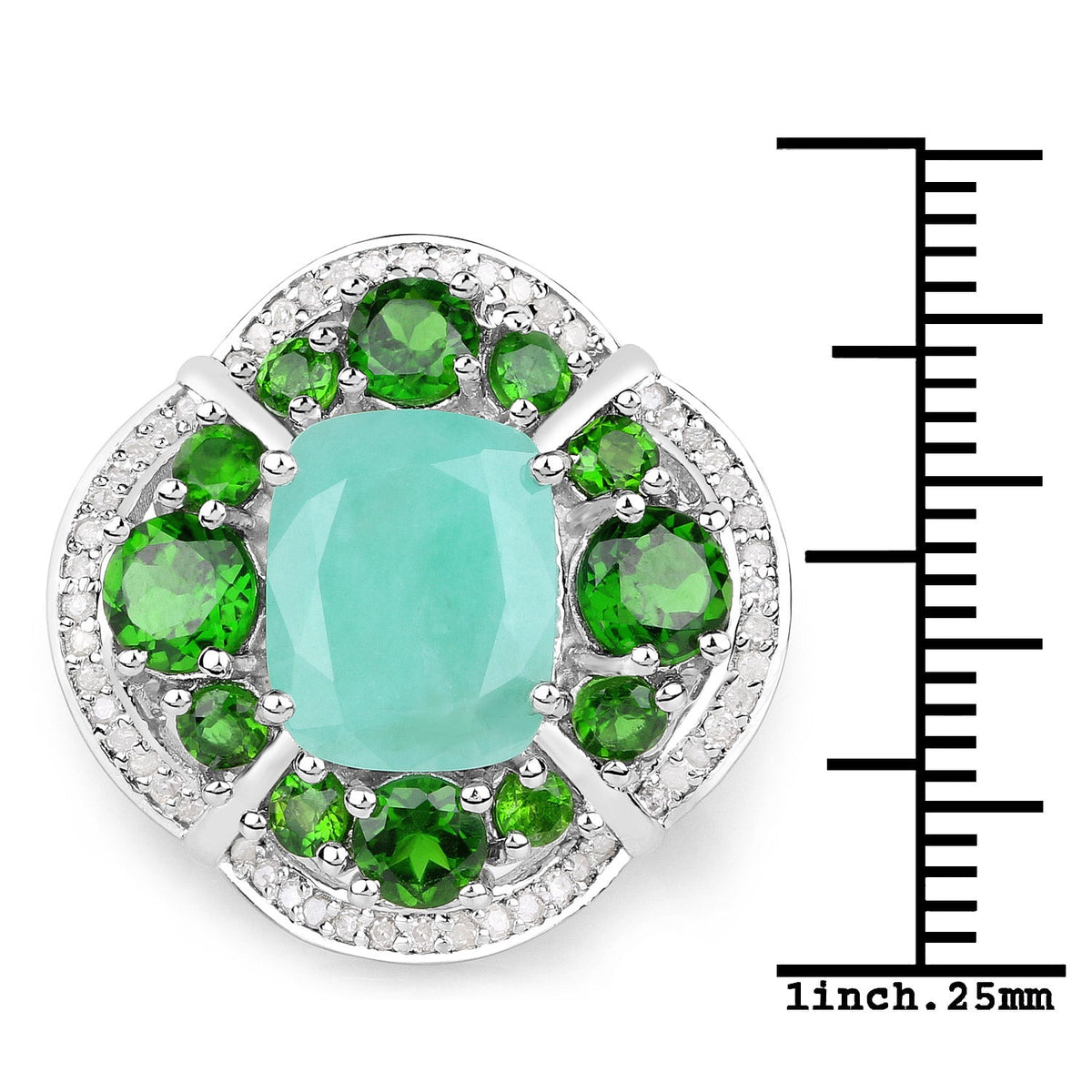 5.49 Carat Genuine Emerald, Chrome Diopside and White Diamond .925 Sterling Silver Ring
