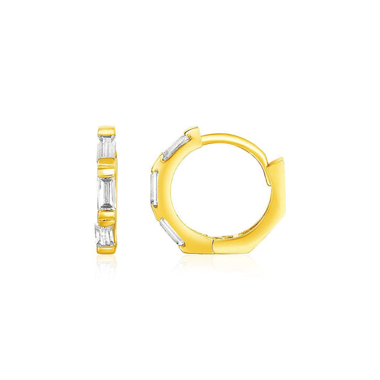 14k Yellow Gold Petite Octagonal Hoop Earrings with Cubic Zirconias - view 2