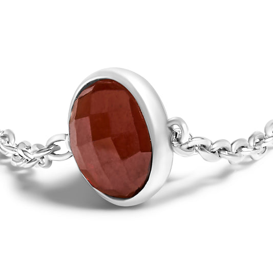 Collar con Estaciones de Granate Rojo con Corte de Damero de Plata Esterlina .925 Engastadas en Bisel - 22 Pulgadas