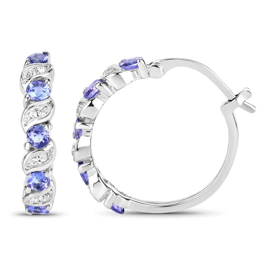1.08 Carat Genuine Tanzanite and White Topaz .925 Sterling Silver Earrings - view 2