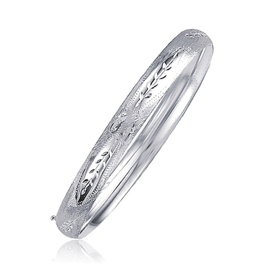 Brazalete Clásico Floral Tallado en Oro Blanco de 14k (6.0mm)