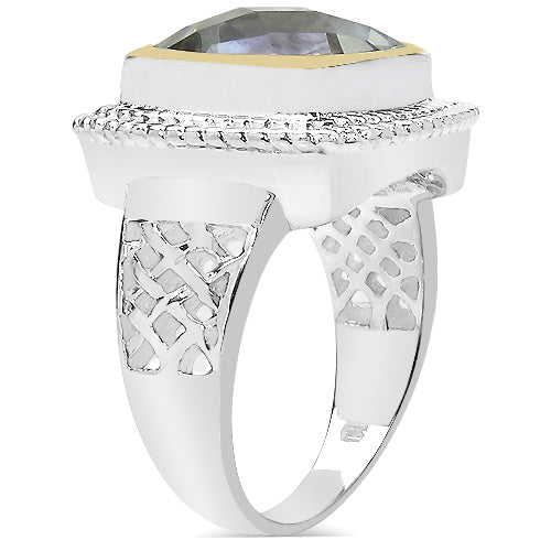 Anillo de plata de ley .925 con amatista verde genuina de 6.31 quilates y diamante blanco