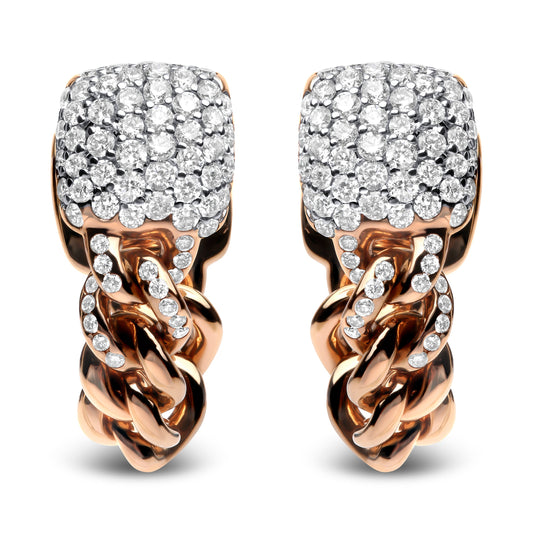 Pendientes Huggie de cadena cubana pavé con diamantes redondos de 0,75 quilates de oro rosa de 18 K (color G-H, claridad SI1-SI2)