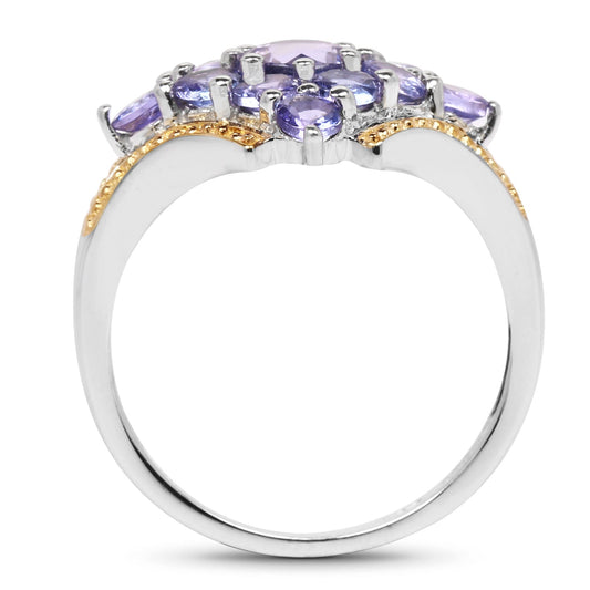 Anillo de plata de ley .925 con tanzanita genuina de 1,67 quilates en dos tonos
