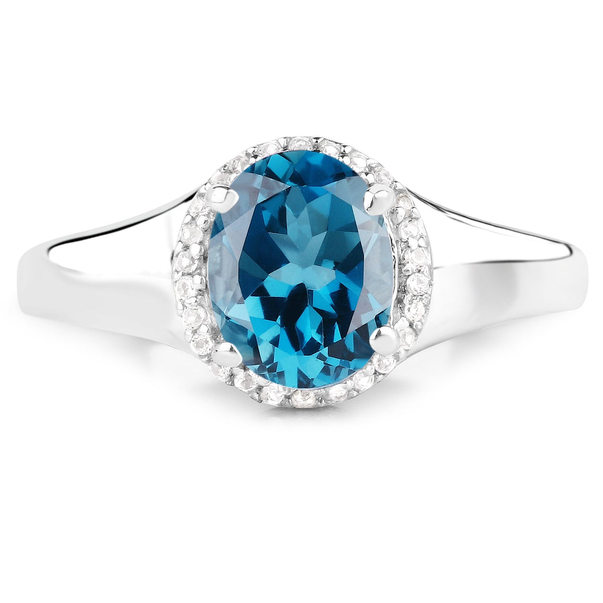 Anillo de plata de ley .925 con topacio azul Londres y topacio blanco genuinos de 2.13 quilates
