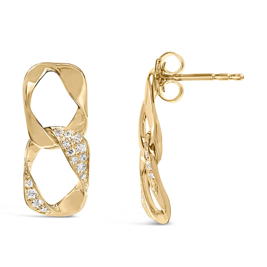 Pendientes colgantes con eslabones abiertos, de oro amarillo de 14K sobre plata de ley .925 con diamantes de 1/5 ct. (color H-I, claridad I1-I2)