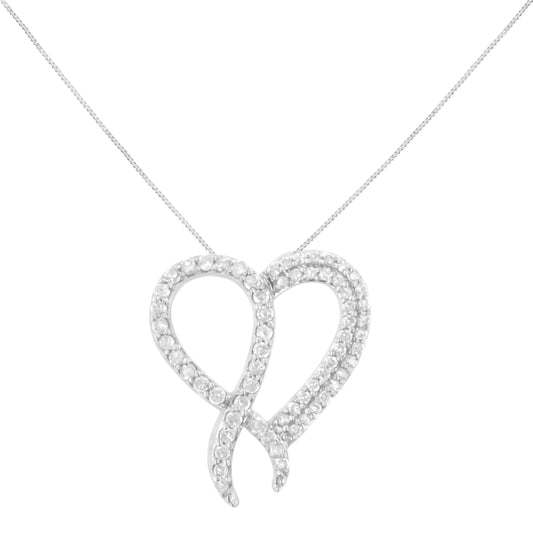 Collar con colgante de plata de ley 925 con corazón y lazo de diamantes de 1 quilate (claridad I-J, color I2-I3) - 45,72 cm