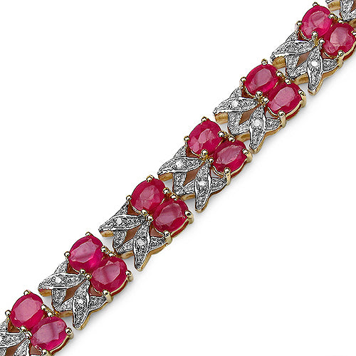 Pulsera de plata de ley .925 bañada en oro amarillo de 14 quilates con rubíes auténticos con relleno de vidrio de 18,32 quilates y diamantes blancos