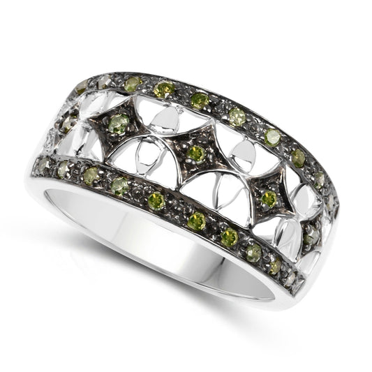 Anillo de plata de ley .925 con diamante verde auténtico de 0.32 quilates