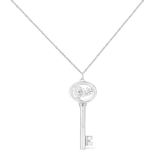 Collar con colgante de plata de ley .925 con diseño de clave del Zodíaco Virgo con acento de diamante de 18" (color K-L, claridad I1-I2)