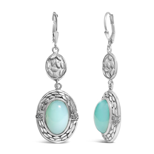 Pendientes colgantes de plata de ley .925 con calcedonia y acento de diamante (color K-L, claridad I1-I2)