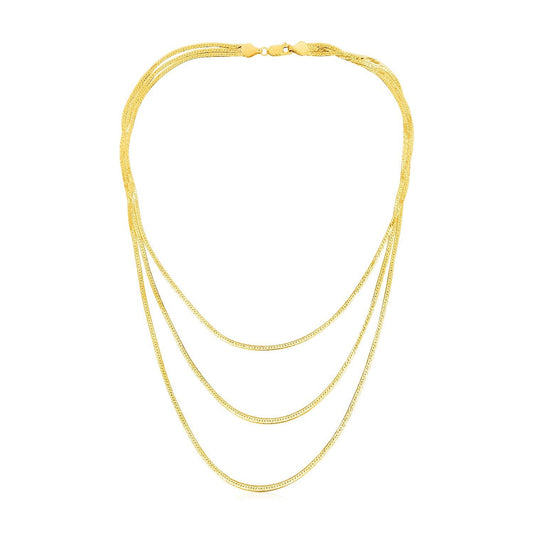 Collar de cadena de espiga de tres hilos de oro amarillo de 14k