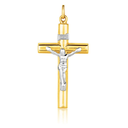 Colgante de cruz de oro de dos tonos de 14k