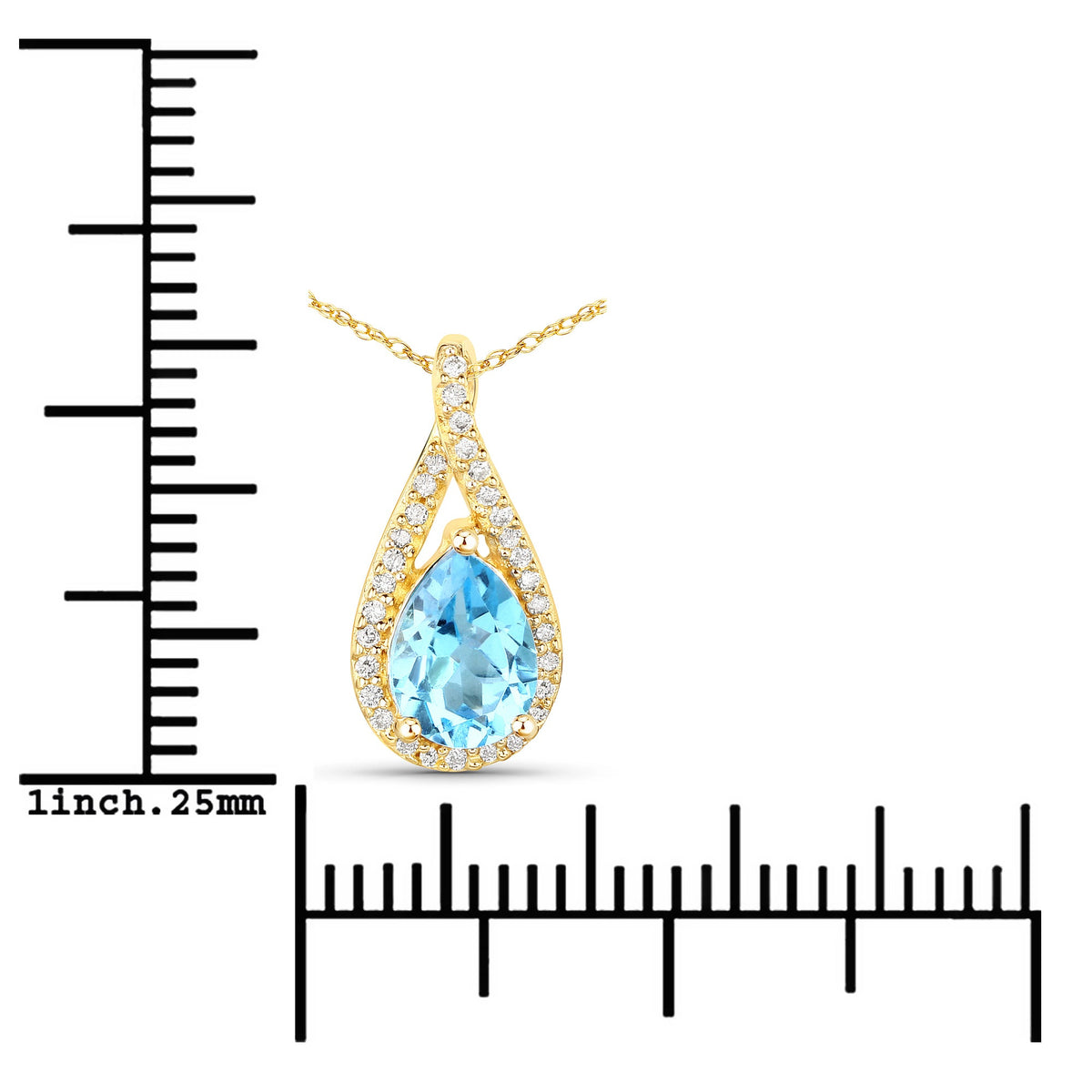 Colgante de topacio azul suizo auténtico de 0,89 quilates y diamante blanco en oro amarillo de 14 quilates