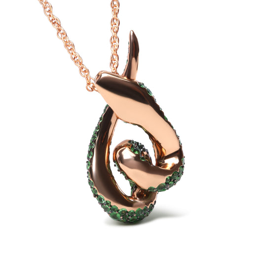 Collar con colgante de serpiente en espiral con racimo de gemas de tsavorita verde redondo de oro rosa de 18 quilates, 45,72 cm (calidad AAA+)