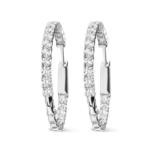 Pendientes de aro de moda de oro blanco de 14 quilates con diamantes cultivados en laboratorio de 1,0 quilates (color F-G, claridad VS1-VS2)